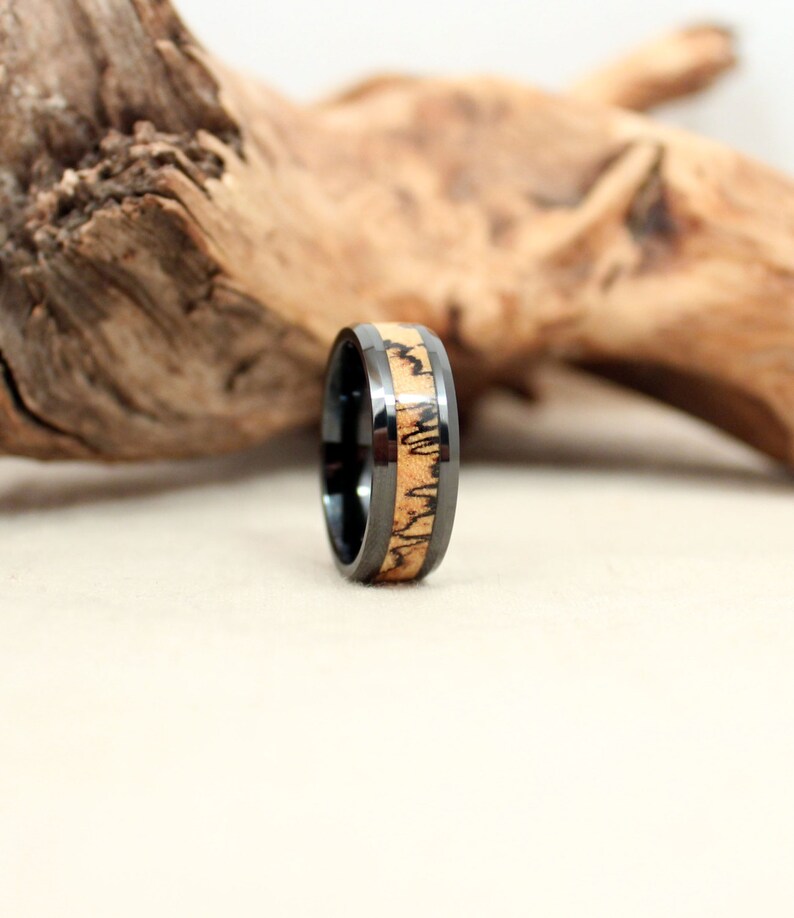 Black Ceramic Ring with Spalted Tamarind image 2