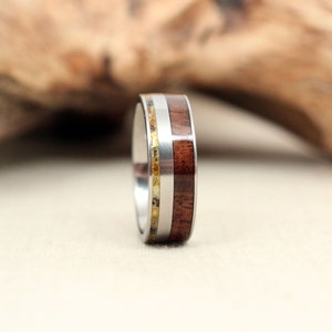 Hybrid Royal Walnut Wood Ring and Baltic Amber Deconstructed Titanium Ring image 4