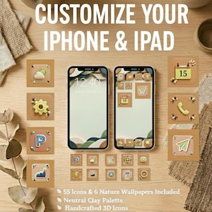 55 Nature Minimal App Icons for iOS Android Neutral Clay Aesthetic Widgets, Wallpapers & iPhone Home Screen Theme