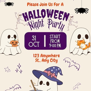 Printable Halloween Invitation, Canva Editable Template, Cute Ghost Party Invite, Spooky Halloween Invitation, Instant Download