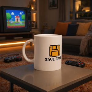 Retro gaming mok met savegame-floppy disk | IT-nerd cadeaus voor mannen | Geeky cadeau voor collega's | computer software developer 325 ml