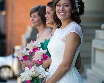 Customized Bridal Bouquet- 12 inch, 20 flowers, made to order, wedding, centerpiece, custom paper flowers, one of a kind origami