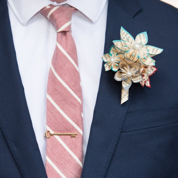 Paper Flower Grooms Boutonniere- 5 Flowers, wedding accessory, groomsmen, wedding, handmade, origami, paper flowers