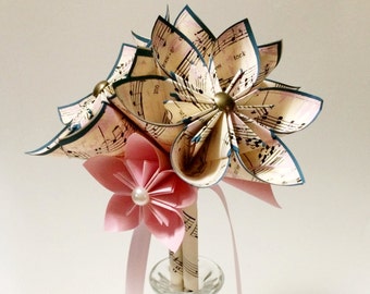 Petit Wedding Bouquet- 6 flowers, toss bouquet, jr bridesmaids, flower girl, handmade, origami, paper flowers, wedding decor, anniversary