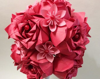 Dozen Deluxe Paper Roses- handmade paper flowers, first anniversary gift, red roses, wedding bouquet, perfect for her, handmade rose, love