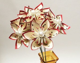 Mother's Day Gift- 5 Handmade Sheet Music Paper Flowers- Ready To Ship, handmade anniversary gift, small bouquet of daisies