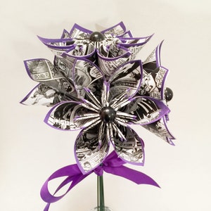 5 fiori di carta a forma di fumetto - Pronti per la spedizione, origami unici nel loro genere, regalo fatto a mano, viola, regalo di anniversario, decorazione per matrimoni, perfetti per lei