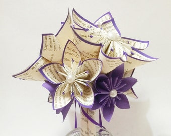 Handmade Petit Paper Wedding Bouquet- 6 inch, 9 flowers, origami, custom, made to order, bride, bridesmaid