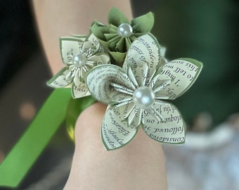 Origami Paper Flower Wrist Wrapped Corsage- handmade accessory for prom, homecoming, formal, bride, bridesmaids, mother of the bride