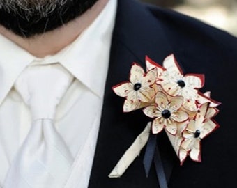 Custom Paper Flower Grooms Boutonniere- 5 Flowers, wedding accessory, groomsmen, wedding, origami, prom, bridesman, groomswoman