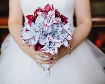 Paper Flowers Bouquet Daisies & Lilies- Your choice of song and accent colors, one of a kind origami, non traditional book bouquet, origami