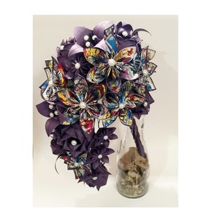 Comic Book Cascading Bouquet- You choose Comic & Color Scheme, one of a kind origami, paper flowers, wedding bouquet, bridal bouquet