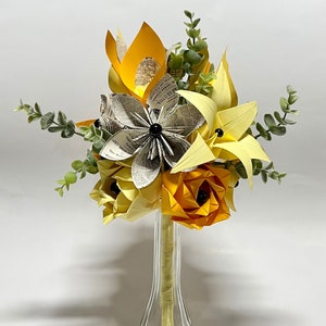 Calla Lily Paper Bouquet- Vintage Newspaper, One of a kind origami, calla lily, paper roses, first anniversary gift, perfect for her