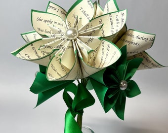 Custom Book Bouquet- Set of 6 Paper Flowers- Vase Included, traditional 1st anniversary, Mother’s Day, teacher gift, handmade small bouquet