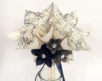 Book Lovers Wedding Flowers- Your choice of book & accent colors, customize for your bridal party, one of a kind paper flowers, origami