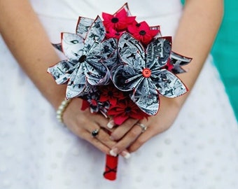 Comic Book Bridal Bouquet- 10 inch custom bridal bouquet, origami, alternative bouquet, comic art, non traditional, first anniversary gift
