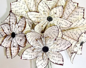 Dozen "I Love You's" - Ready To Ship 12 paper flowers, traditional 1st anniversary gift, handmade paper bouquet