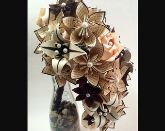 Cascading Brides Bouquet- one of a kind wedding bouquet, origami, kusudama, paper roses and lilies, your color scheme