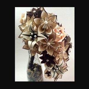 Cascading Brides Bouquet one of a kind wedding bouquet, origami, kusudama, paper roses and lilies, your color scheme image 1