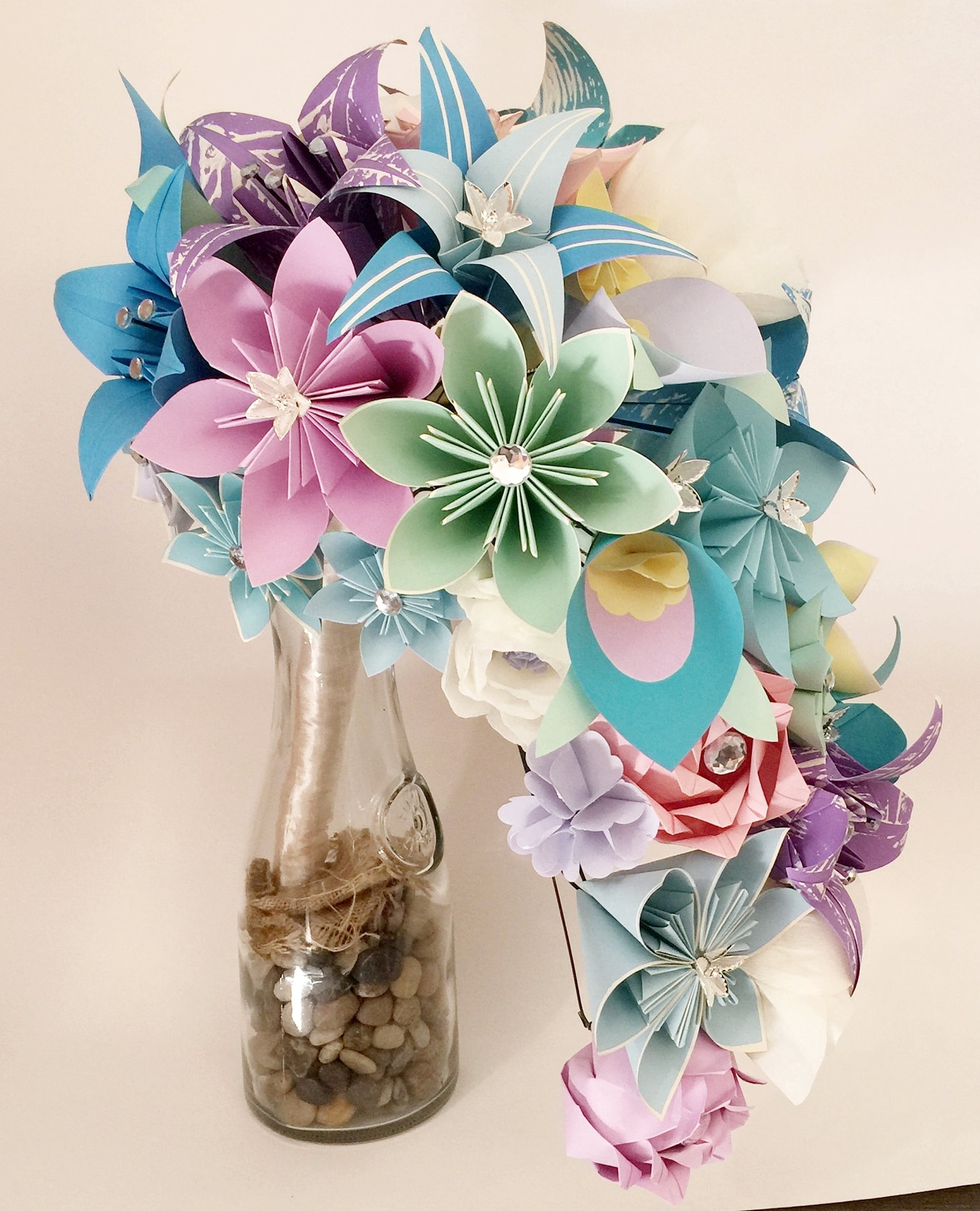 Paper Flowers Cascade Brides Bouquet Your Choice of Paper &amp; | Etsy
