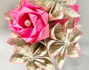 Paper Flowers & Roses Dozen- Perfect for your first anniversary, Custom colors and Text, One of a Kind traditional gift, origami roses