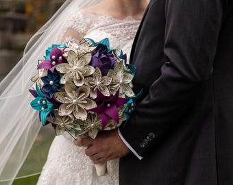 Custom Wedding Package- Bouquets & Boutonnieres, handmade, non traditional paper flowers, made to order, wedding keepsake, centerpieces