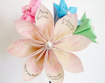 Baby Announcement Paper Flower Bouquet- gift, centerpiece, its a girl, wedding annoucement, anniversary, gift