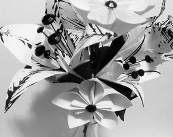 Paper Flower Lily Wedding Bouquet- handmade, one of a kind, made to order, bride, bridesmaid, centerpiece, decoration