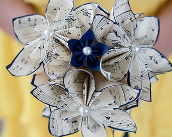 Sheet Music Wedding Bouquet: 10 paper flowers, 7 inch, made to order for bride or bridesmaid, 1st anniversary gift. origami