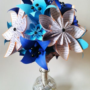 Bridal Bouquet of Paper Lilies 12 inch alternative bouquet, one of a kind origami, destination wedding, paper flowers, something blue image 1