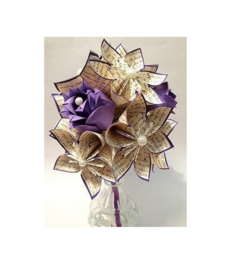 ON SALE Paper Flowers & Roses Love Dozen Vase Included, one of a kind First Anniversary gift, Paper Flowers Bouquet, Love Flowers Origami image 1