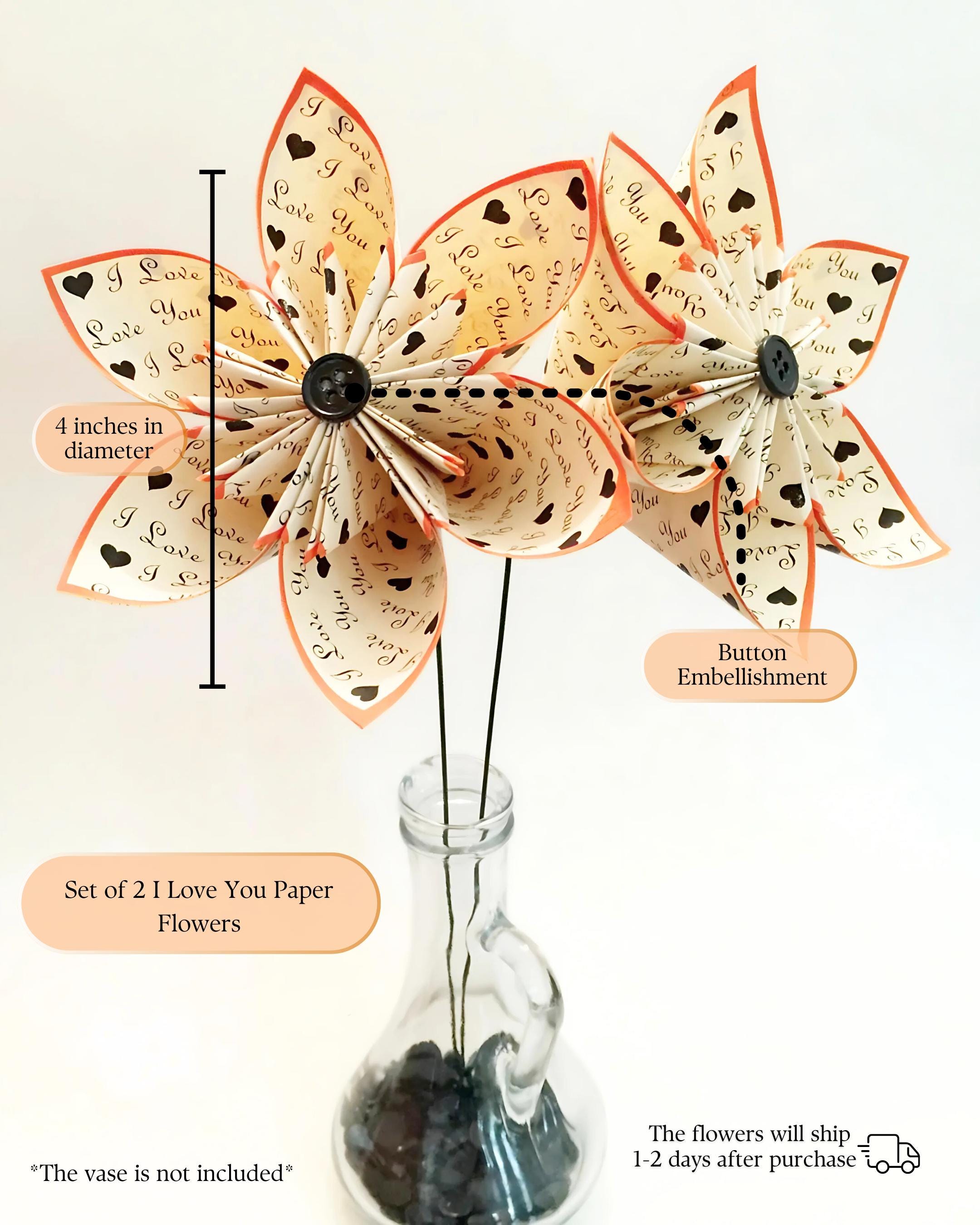 Set of 2 I Love You Paper Flowers- Ready to Ship, Handmade Gift ...