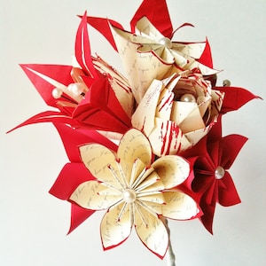 Rose Lily Love Paper Bouquet- 12 one of a kind paper flowers, made to order, origami, romantic, first anniversary gift, bride, wedding