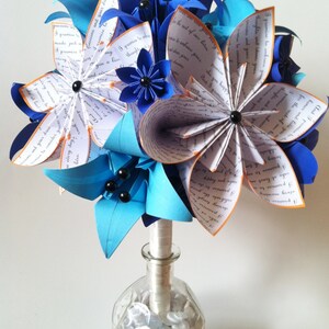 Bridal Bouquet of Paper Lilies 12 inch alternative bouquet, one of a kind origami, destination wedding, paper flowers, something blue image 5