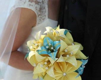 Paper Flower Brides Bouquet- handmade paper flowers, paper lilies, perfect for her, summertime wedding, one of a kind, origami
