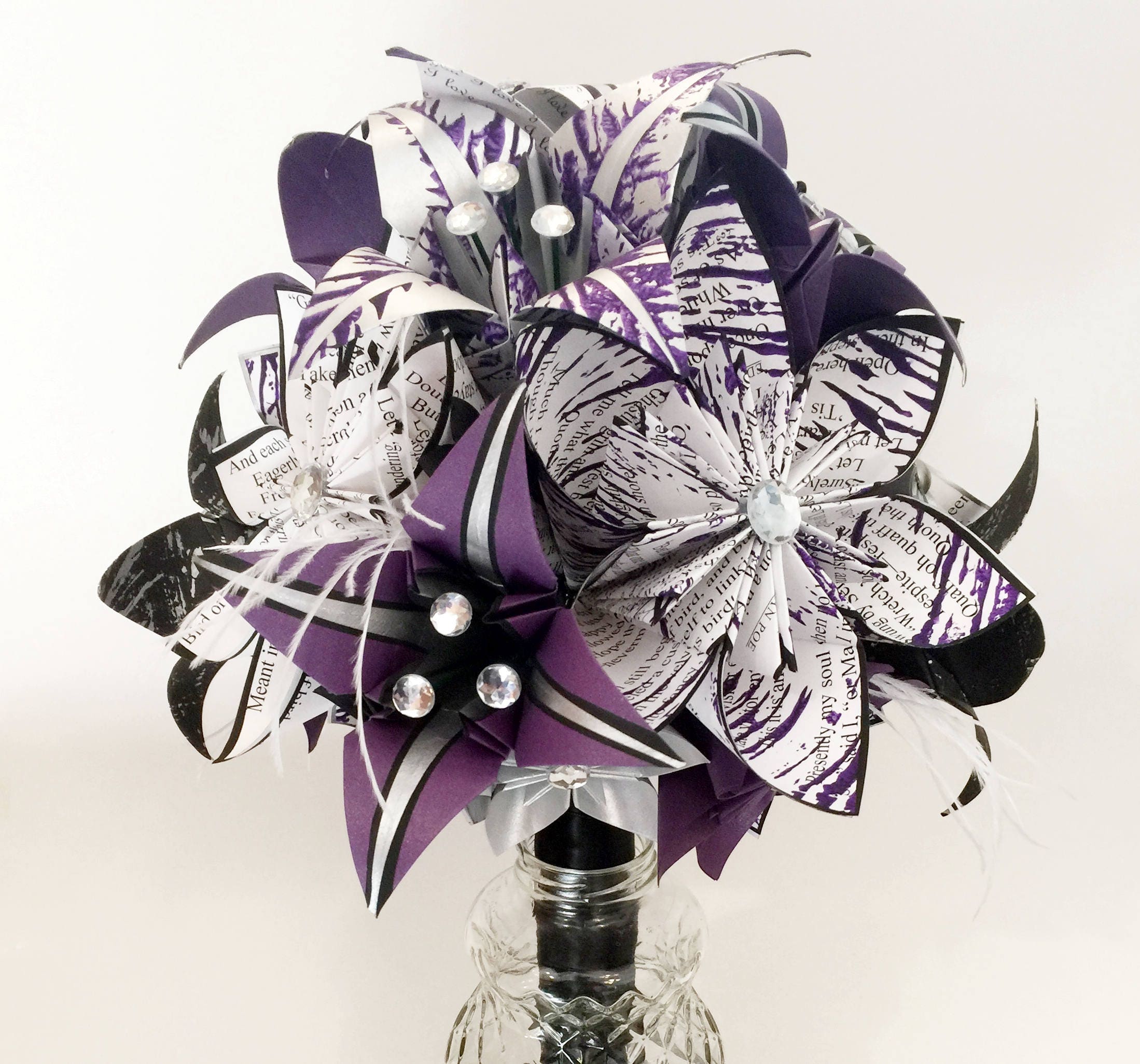 Paper Flowers Bouquet Daisies & Lilies- Your choice of book and accent colors, one of a kind origami, non traditional book bouquet, origami