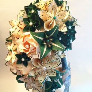 Cascading Brides Bouquet one of a kind wedding bouquet, origami, kusudama, paper roses and lilies, your color scheme image 2