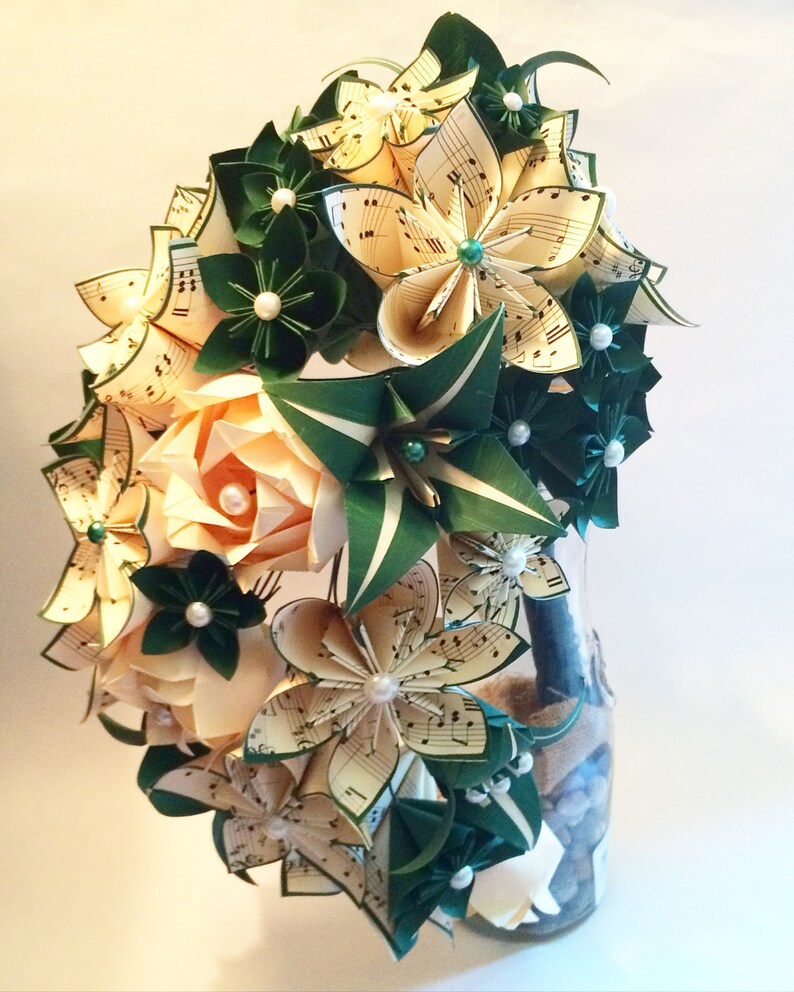 Cascading Brides Bouquet one of a kind wedding bouquet, origami, kusudama, paper roses and lilies, your color scheme image 2