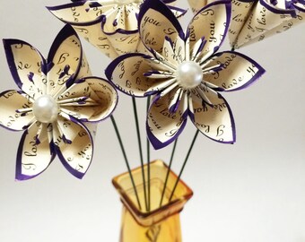 5 I Love You Paper Flowers- Ready to Ship, Handmade Gift