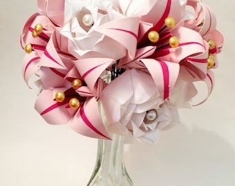 Paper Roses & Lilies bouquet- Vase Included, one of a kind anniversary gift, perfect for her, wedding bouquet, paper flowers