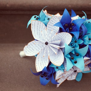 Bridal Bouquet of Paper Lilies 12 inch alternative bouquet, one of a kind origami, destination wedding, paper flowers, something blue image 2