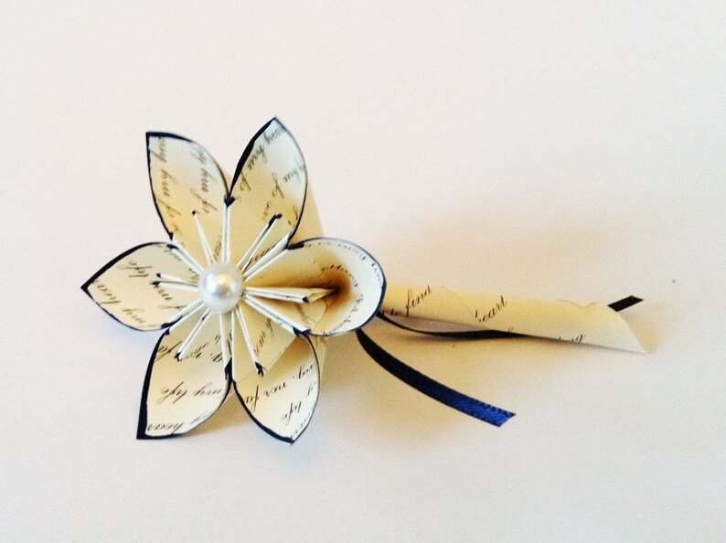 Handmade Single Flower Boutonniere prom, groom, groomsman, best man, paper flower, pin, wedding accessory image 7