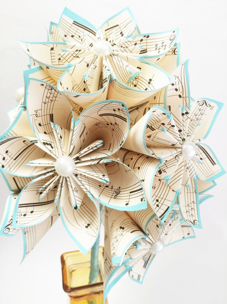A Dozen Sheet Music Paper Flowers 1st anniversary gift, wedding bouquet, one of a kind, perfect for her, recital decoration, graduation image 1