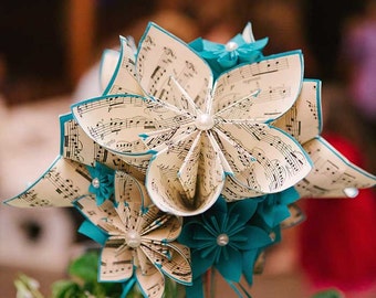 Sheet Music & Comic Book Wedding Package- one of a kind paper flowers, origami bouquets, bride, bridesmaid, grooms boutonniere