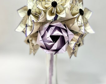 Custom Book Roses & Lilies Bridesmaid Bouquet- 7 inch bouquet of Paper Flowers, One of a kind origami, wedding bouquet, anniversary gift