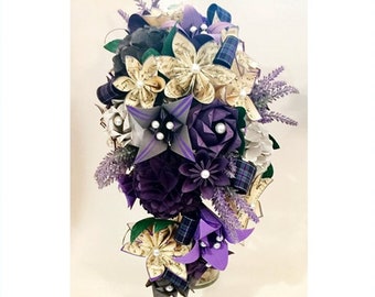 Paper Flowers Cascading Wedding Bouquet- Your choice of paper & accent colors, custom one of a kind wedding bouquet, origami keepsake