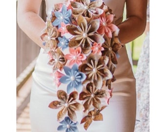 Cascading Map Bridal Bouquet- Custom Paper Bouquet, one of a kind, Bridal keepsake, destination wedding, travel, roses, lilies, kusudama