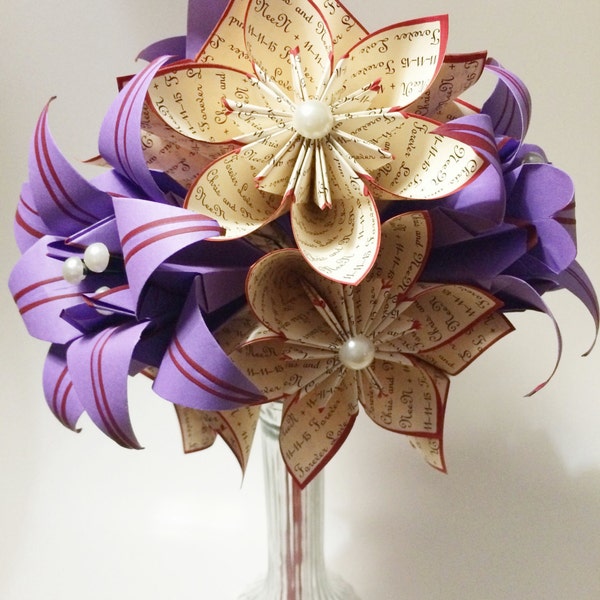 Ein Dutzend "Ich liebe dich der" - 12 Papier Blumen mit Stargazer Lilien, individuelle Geschenke für sie, 1. Jahrestag Strauß, ein von einer Art Origami
