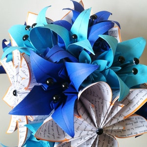 Bridal Bouquet of Paper Lilies 12 inch alternative bouquet, one of a kind origami, destination wedding, paper flowers, something blue image 3