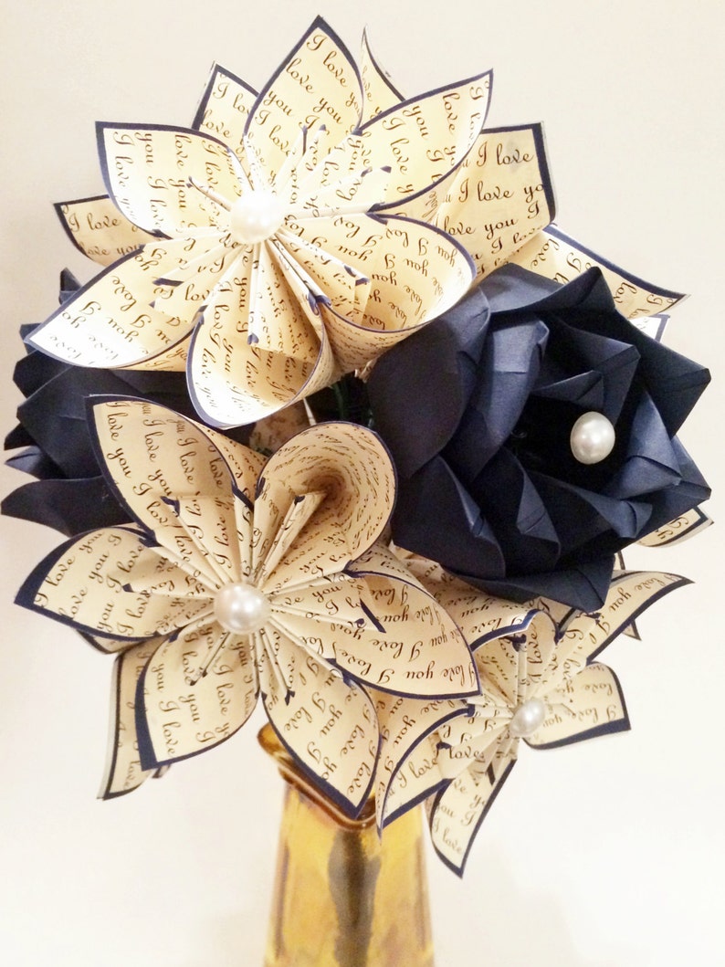 Paper Flowers & Roses Love Dozen First Anniversary gift, wedding bouquet,made to order,one of a kind origami, perfect for her, bouquet,love image 3